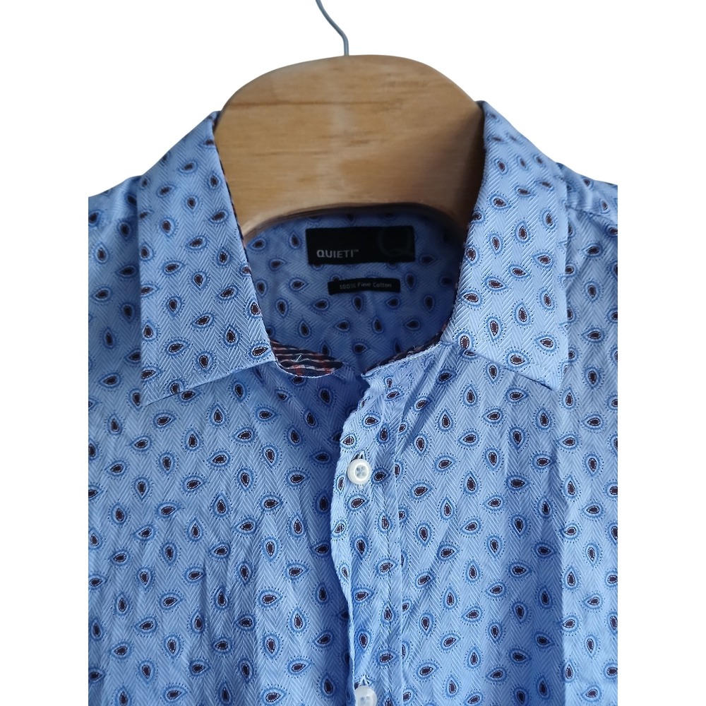 Quieti Mens Blue Paisley 100% Fine Cotton Long Sleeve Dress Shirt XXL
